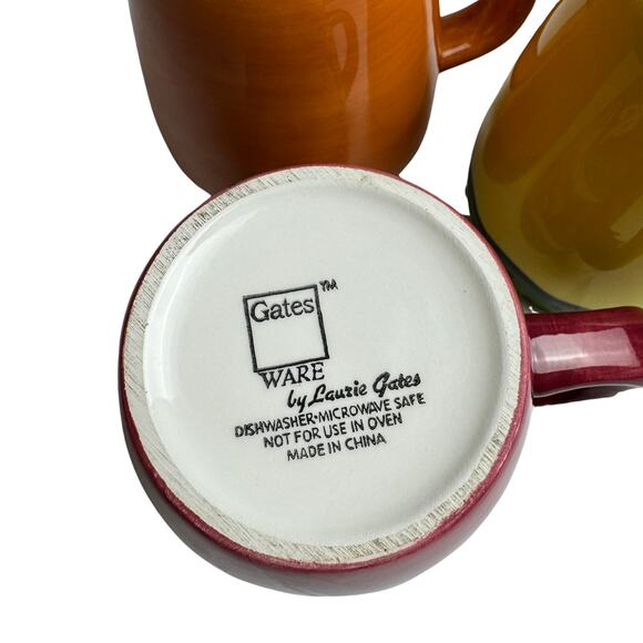 Lot of 3 Laurie GATES WARE Coffee Mugs Cups Leaves Fruit & Vegetables Set - Picture 9 of 9